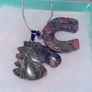 Hippie Boho Unakite Horseshoe and Horse 🐎 Silver 24” Neck…